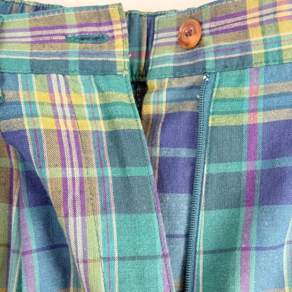 VTG KAREN SCOTT Plaid High Waist Pleated Bermuda Cotton Shorts 6 P Preppy Y2K